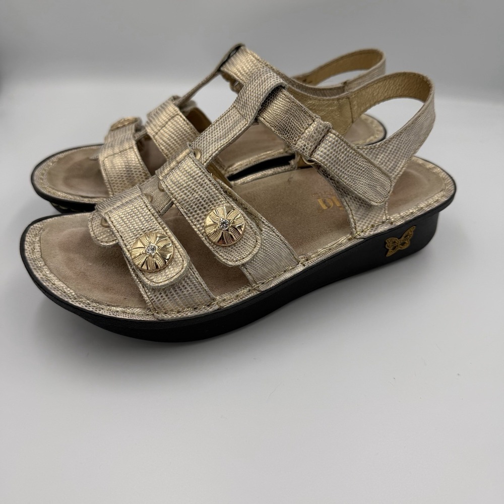 Alegria Kleo Strap Leather Sandals Women's Size 36 Gold Slingback Open